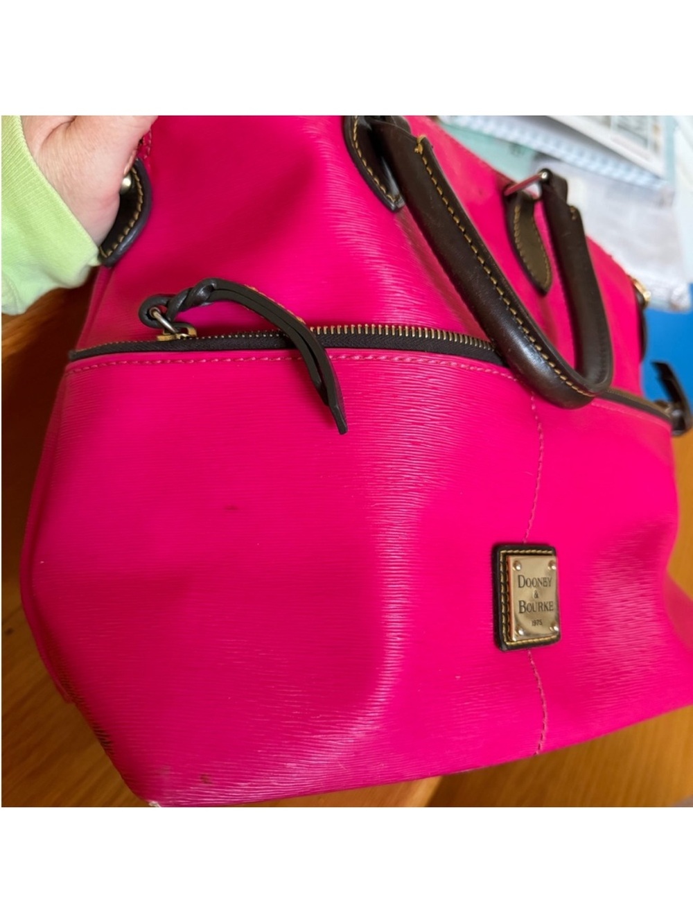 Dooney & Bourke Bright Pink Tote with Brown Leather Trim - Picture 11 of 16